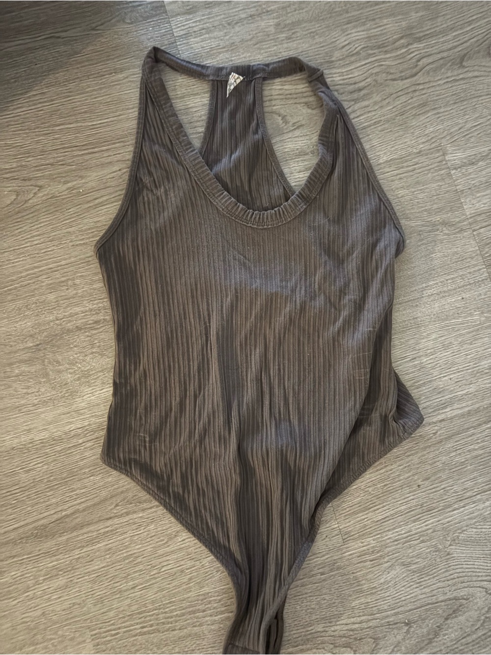 Free People Ribbed Racerback Bodysuit - Charcoal